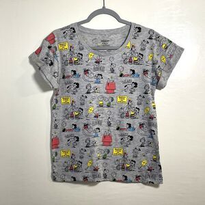 Peanuts Snoopy Happiness Women's Gray T-Shirt Cotton Blend Size Medium Cartoon